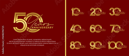 anniversary vector logo set, gold color with handwriting can be use for celebration