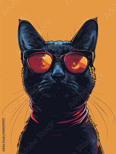portrait of cute cat with sunglasses cosplay human, 960s space-age fashion