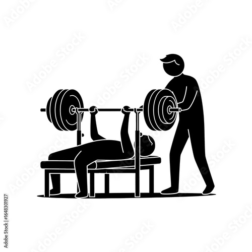 Man bench pressing with spotter Silhouette Strength training assistance at gym physical fitness high quality professional