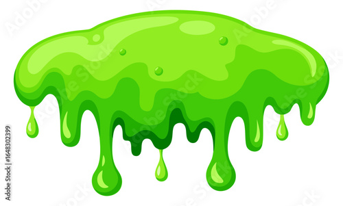 A simple, cartoonish illustration of a thick, bright green slime blob with a shiny texture and several drops of goo dripping from the bottom. It has a fun, spooky, and gooey theme.