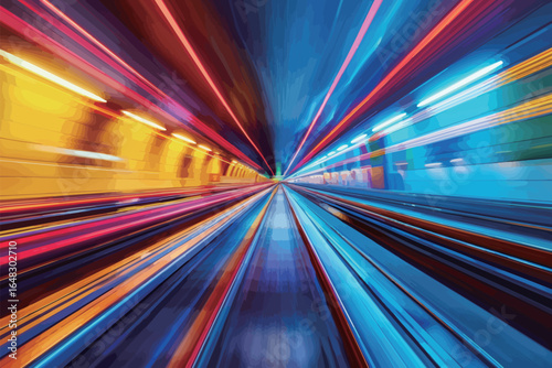 A colorful tunnel with lights on the walls. The tunnel is long and has a bright, energetic feel to it