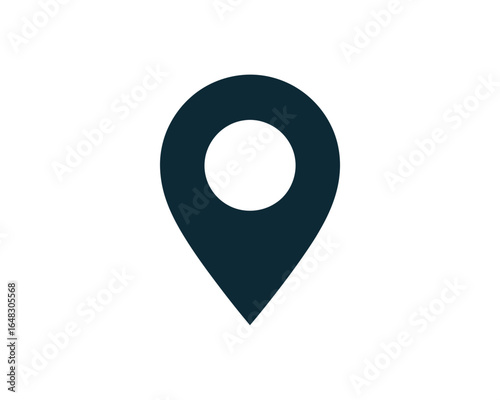 Simple dark blue location pin icon on black background