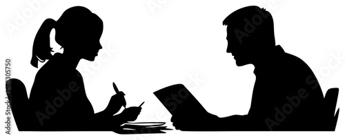 silhouette of intern taking notes next to senior staff