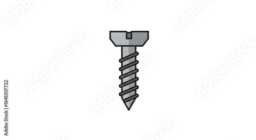 Gray flat head slotted screw icon. Simple cartoon style wood screw illustration on white background.