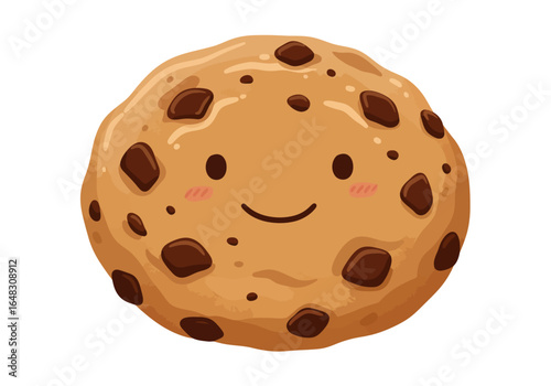 Cartoon Chocolate Chip Cookie with a Smiling Face and Rosy Cheeks