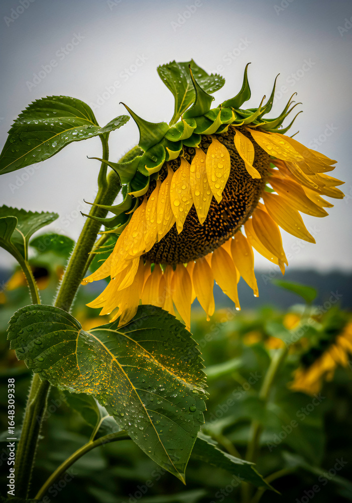 Obraz premium Drooping Sunflower After Rain