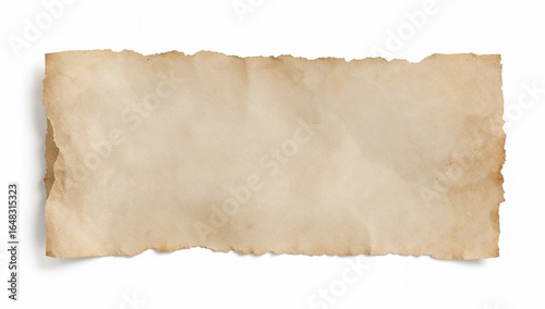Textured brown vintage paper with ripped edges on white background