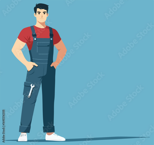 illustration of professional mechanic worker on blue background