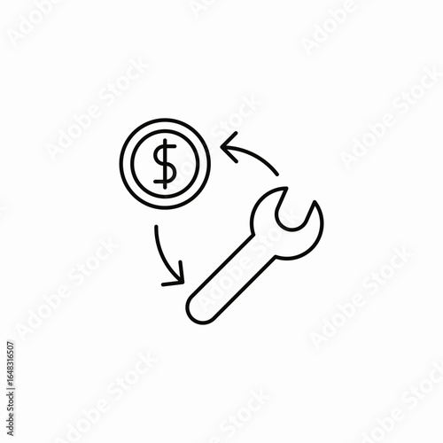 dollar wrench tool icon sign vector