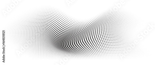 Flowing Wave Dot Halftone Pattern: Curve Gradient Shape on Transparent Background. Suitable for AI, Tech, Network, Digital, Science, and Technology Themes.