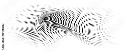 Flowing Wave Dot Halftone Pattern: Curve Gradient Shape on Transparent Background. Suitable for AI, Tech, Network, Digital, Science, and Technology Themes.