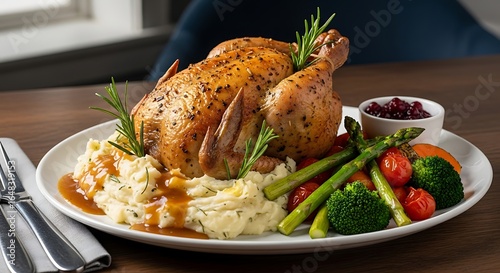 Wallpaper Mural Delicious roasted chicken with creamy mashed potatoes and fresh vegetables presentation Torontodigital.ca