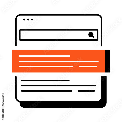 Snippets icon – Web page with snippets highlighted. Google snippets. Vector icon.