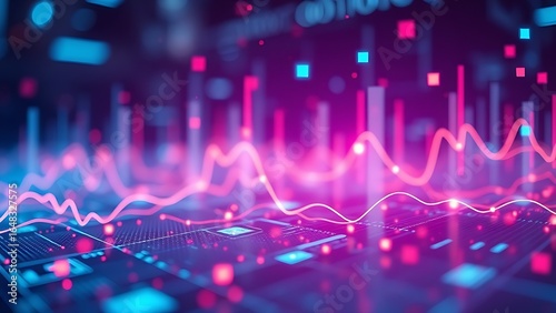 Futuristic holographic data display with vibrant floating elements and cool ambient lighting.
