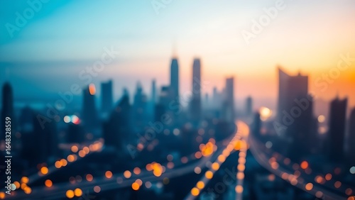 Futuristic cityscape blending with glowing connection nodes in a gradient of blue and orange.