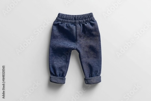 Child's navy blue sweatpants, laid flat