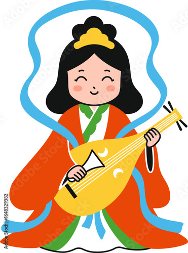 シンプルな弁財天のイラスト（カラフル）