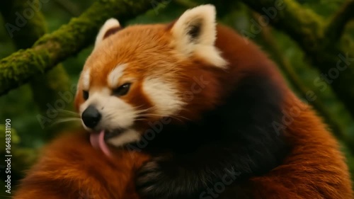 red panda eating bamboo