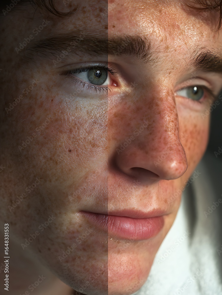 Obraz premium White man before and after face wash, fresh look