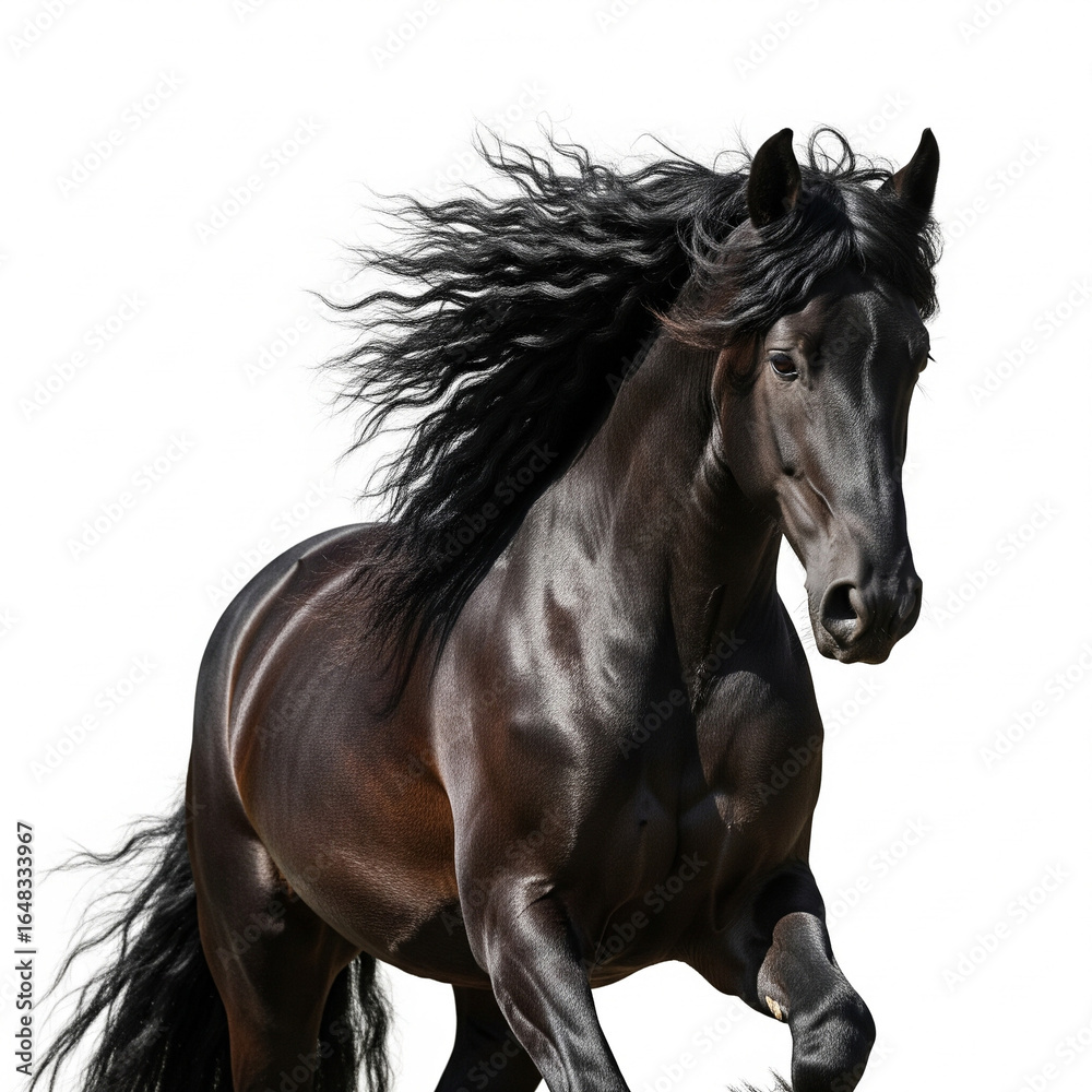 Obraz premium Majestic Black Stallion Running: Equine Beauty and Grace in Animal Photography