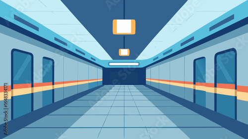 Modern subway station platform with train doors and lighting
