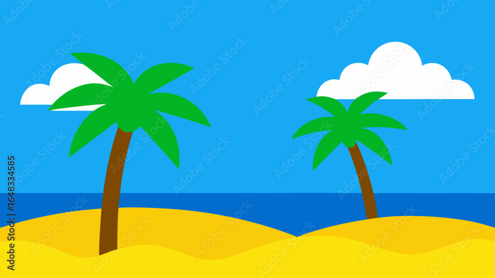 Fototapeta premium Bright tropical beach scene with palm trees and clouds
