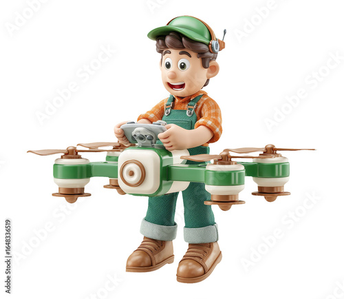 Kid with Toy Drone on Transparent Background for Creative Use