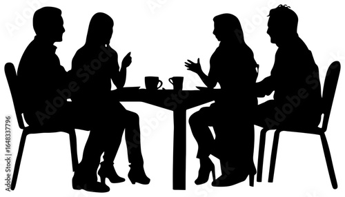 Silhouette of Four People Sitting Around a Table Chatting