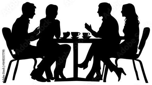 Silhouette of Four People Sitting Around a Table Chatting