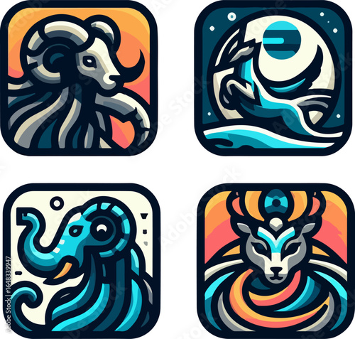 Vector sketch illustration image design collection of cute animal symbols icons, cool, modern abstract models for decoration