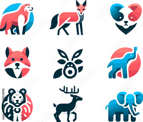 Vector sketch illustration image design collection of cute animal symbols icons, cool, modern abstract models for decoration