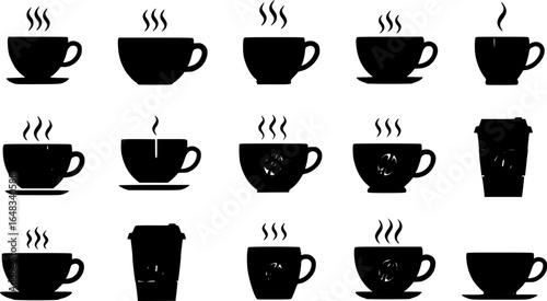 Coffee cup icon set. Cups of coffee tea collection. Hot drink icon. Disposable cup. Cup coffe with steam. Flat style. Vector Illustration. Vector Graphic. EPS 10