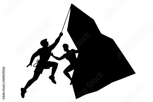 Rock Climbers Teamwork Silhouette: Adventure Icon