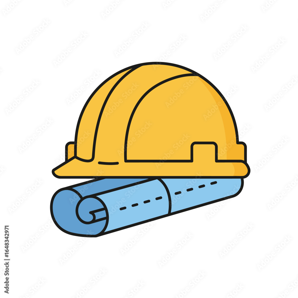 An illustrative icon depicts a yellow construction hard hat resting on a rolled-up blue blueprint, symbolizing safety and planning in engineering. An illustrative icon depicts a yellow construction hard hat resting on a rolled-up blue blueprint, symbolizing safety and planning in engineering.