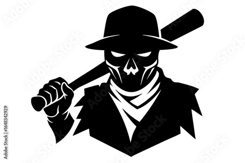 Skull Gangster with Baseball Bat: Mascot Logo Vector