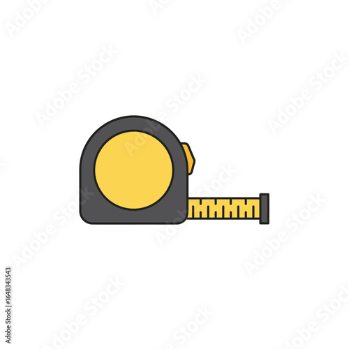 A simple illustration of a measuring tape, perfect for construction, DIY, or home improvement projects, featuring a retractable tape measure with clear markings against a clean white background.