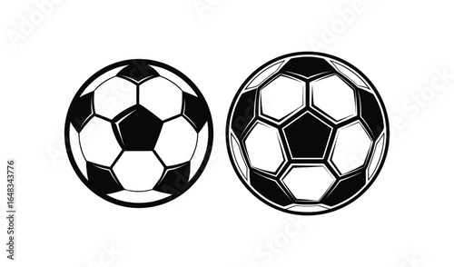 Two classic black and white soccer balls side by side