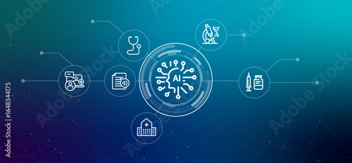 Artificial Intelligence AI in medical healthcare web header concept for healthcare technology medical innovation diagnostics and AI-driven solutions in medicine