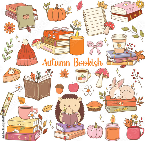 Autumn Bookish Clipart – Cozy Fall Reading Elements in Kawaii Style