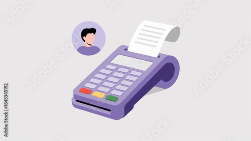 Cash register with receipt and user icon