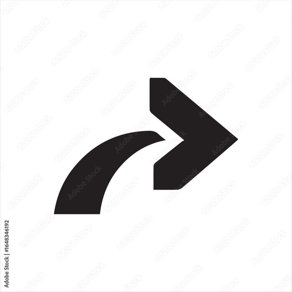 Fototapeta premium Black right-pointing arrow icon in bold silhouette style, isolated on white background