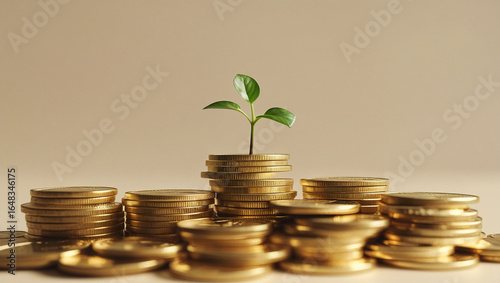 green plant growing from coins