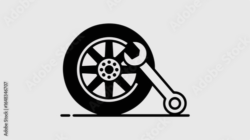 Car wheel and wrench repair icon