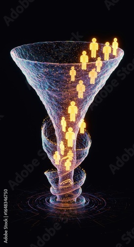 Data funnel visualization representing lead generation and conversion strategy execution