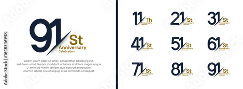 set of anniversary logo style with slash. vector design black and brown color for celebration