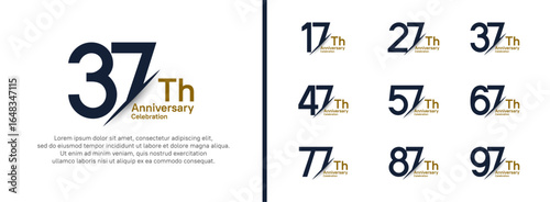 set of anniversary logo style with slash. vector design black and brown color for celebration