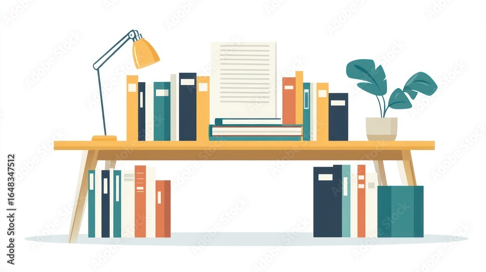Fototapeta premium Organized workspace desk with books and files