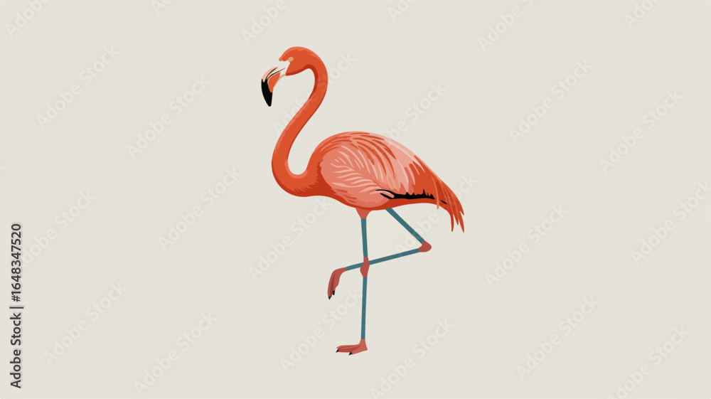 Fototapeta premium Pink flamingo standing on one leg in minimalistic style
