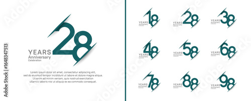 set of anniversary logo style with slash. vector design black and green color for celebration