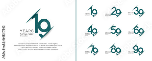 set of anniversary logo style with slash. vector design black and green color for celebration